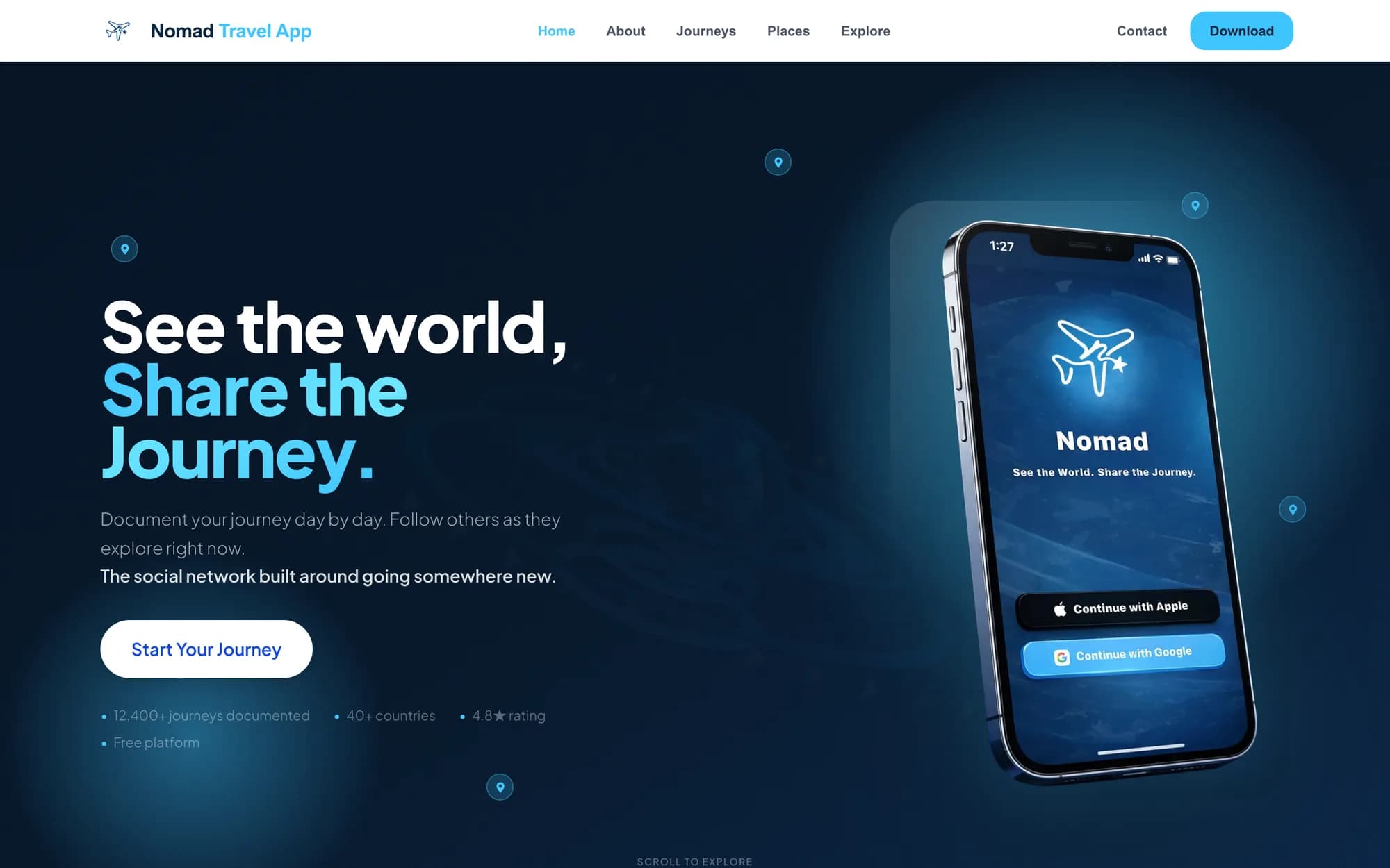 Nomad Travel App website